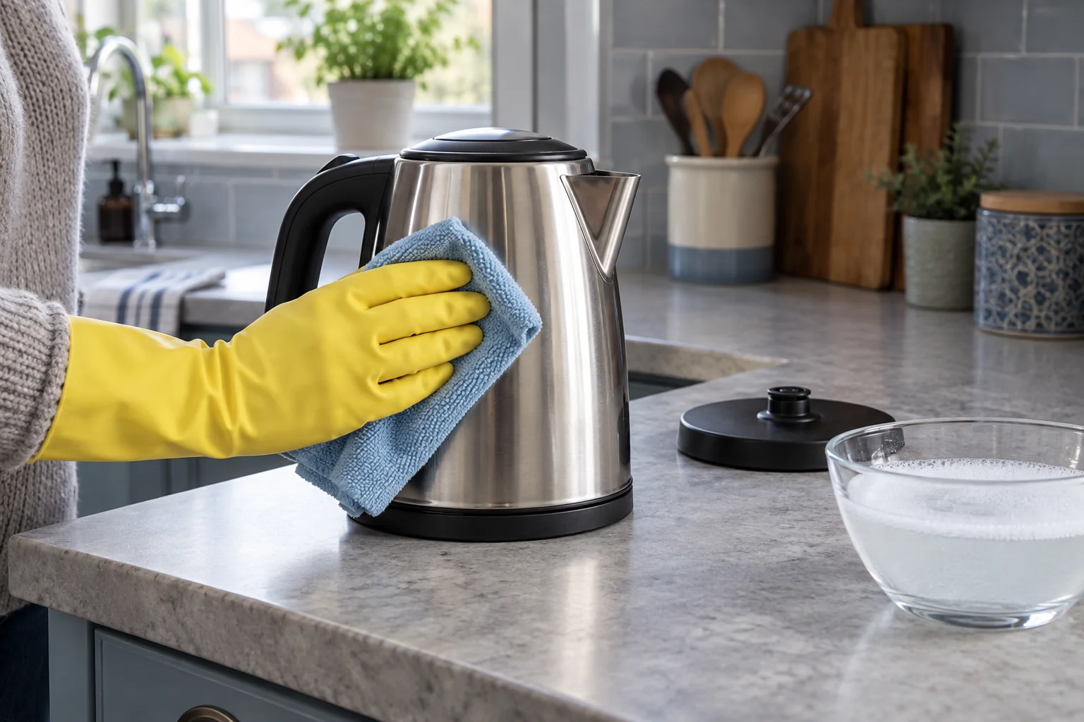 Cleaning the exterior of an unplugged kettle