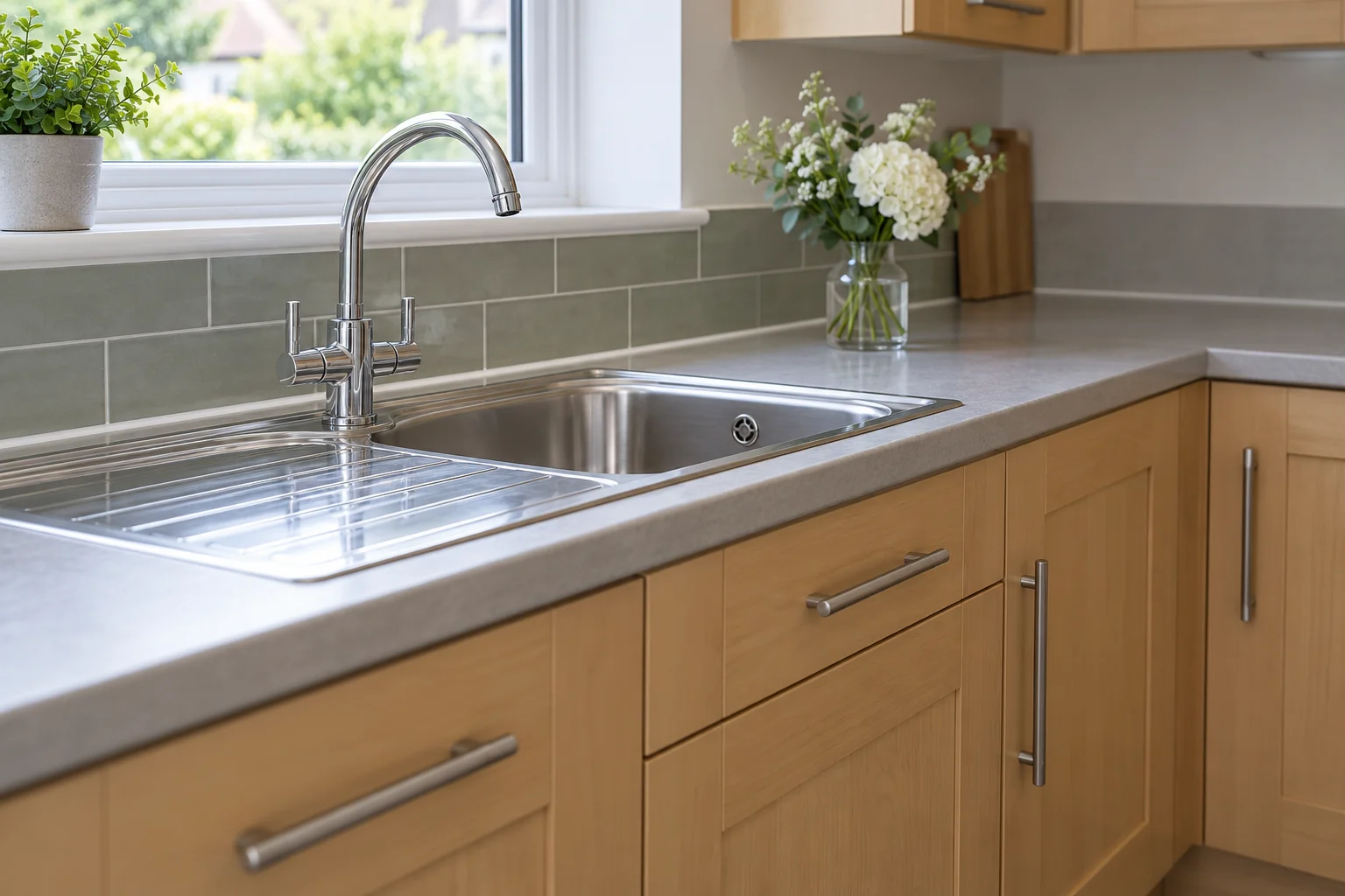 Clean sink and maintained kitchen prepared for a house sale